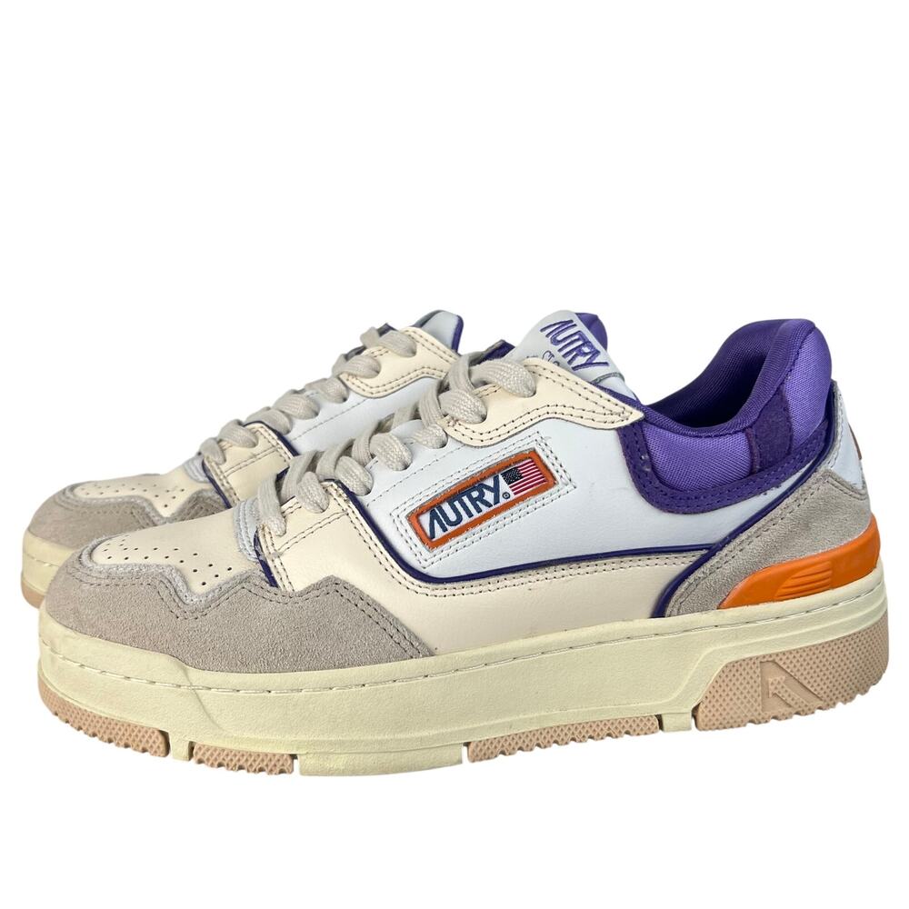 Autry Women's Sneakers CLC Low in White Sand and Dewberry Leather and Suede (10)